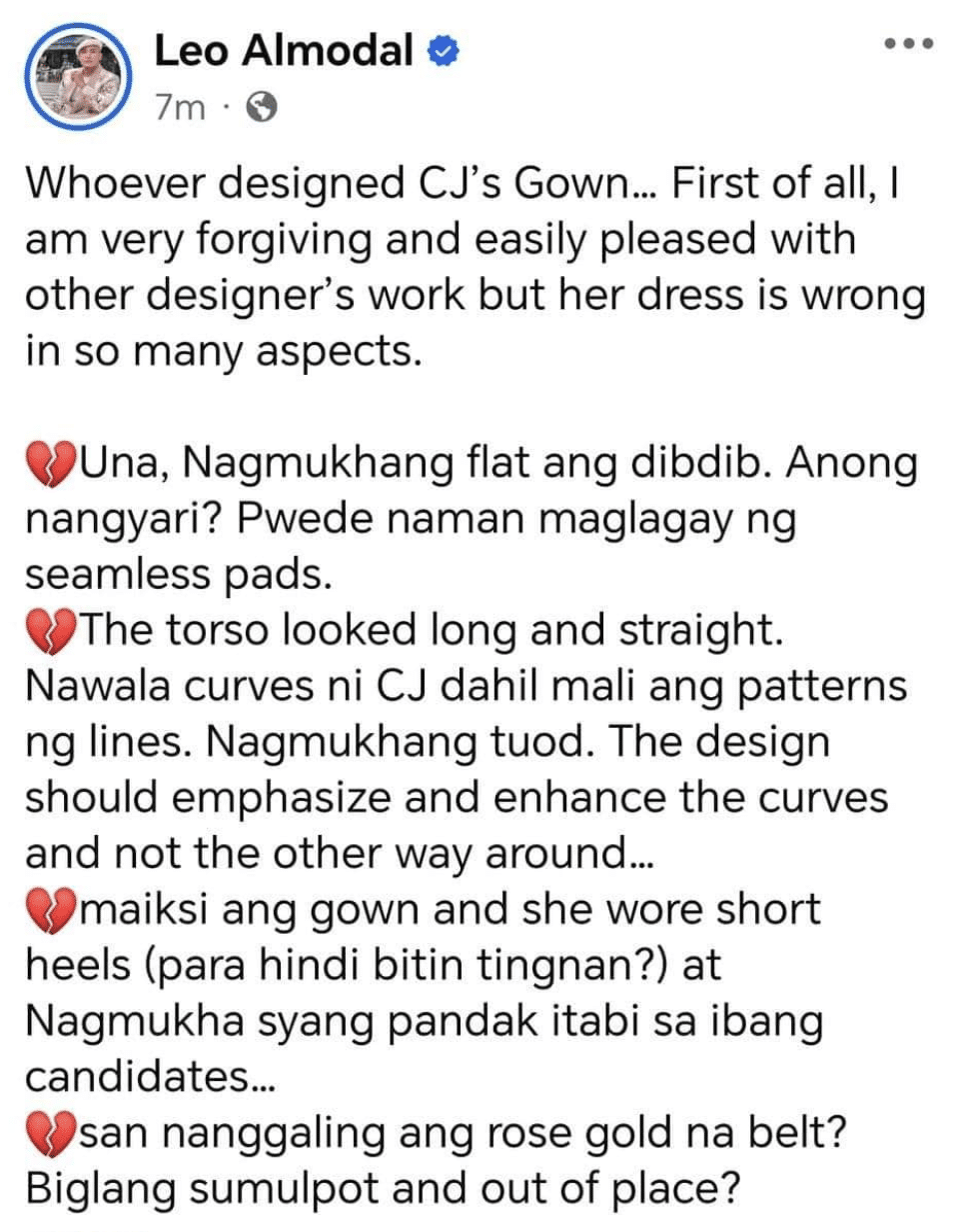 CJ Opiaza’s Miss Grand Int'l gown 'wrong in so many aspects'—Leo Almodal